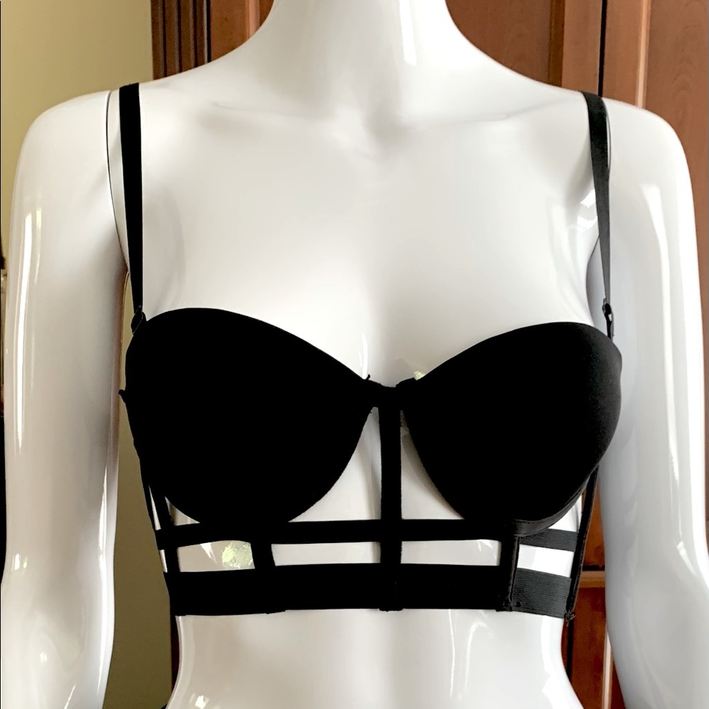 Gorgeous black bustier bra with sexy black cage zipper and straps Size 34A